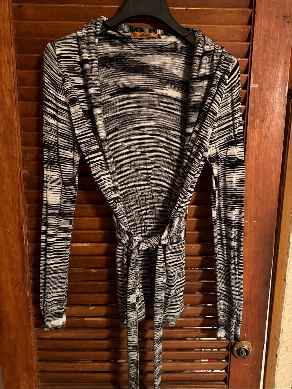 Belldini Black and White Striped Open Front Short Cardigan